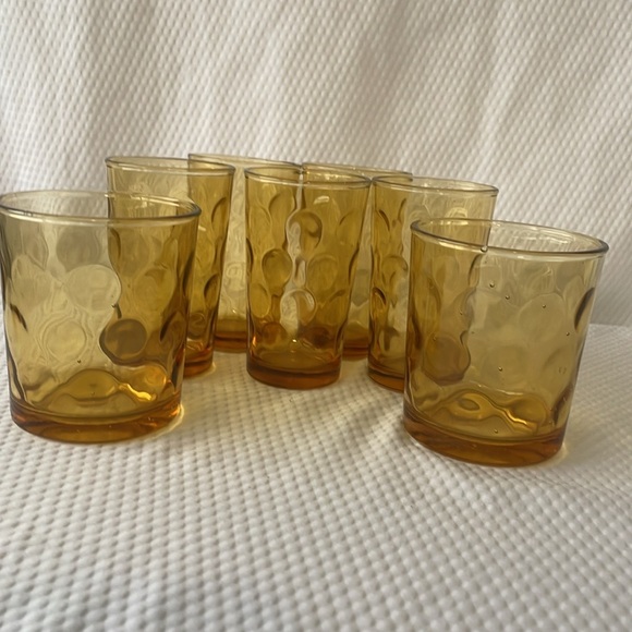 Vintage Hazel Atlas Amber El Dorado Thumbprint Assorted Glasses. Set of seven. - Picture 1 of 9